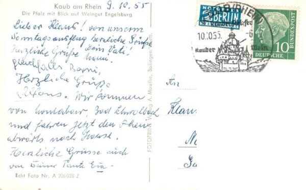 Kaub Caub Rhein Die Pfalz mit Blick auf Weingut Engelsburg – Bild 2