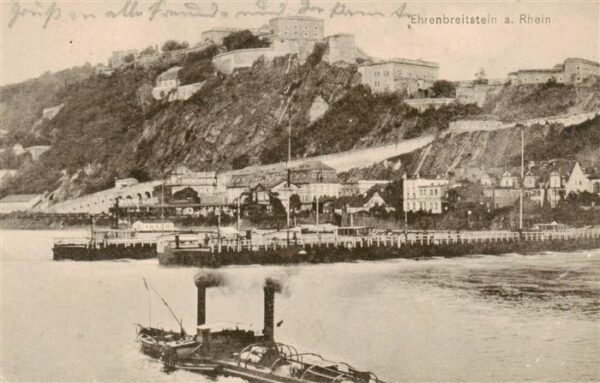 Ehrenbreitstein Blick ueber den Rhein zur Festung Feldpost