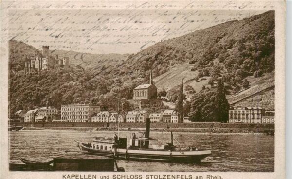 Kapellen-Stolzenfels Koblenz Blick ueber den Rhein zum Schloss Feldpost