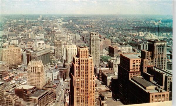 Detroit Michigan Downtown looking north from the Observation Tower of Penobscot