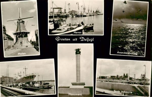 Delfzijl Delfzyl NL Molen Haven Avondstemming Monument Soda industrie