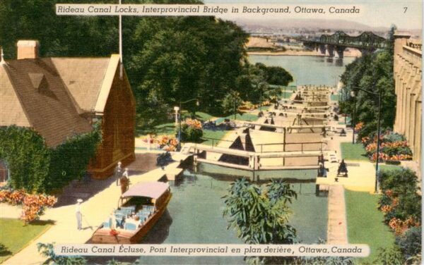 Ottawa Canada Rideau Canal Locks Interprovincial Bridge in background