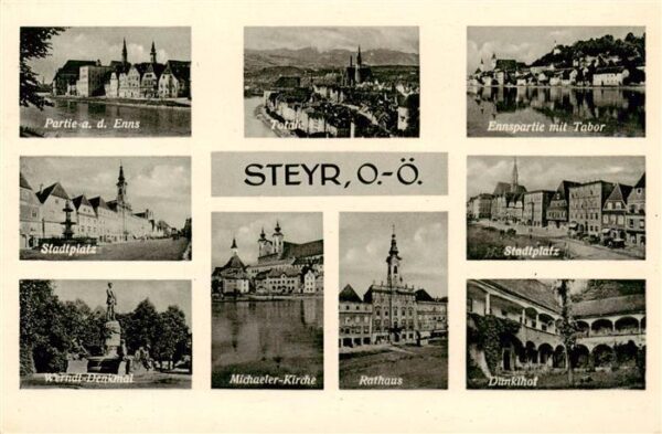 Steyr Enns Oberoesterreich Totalansicht Partie an der Ems mit Tabor Stadtplatz D