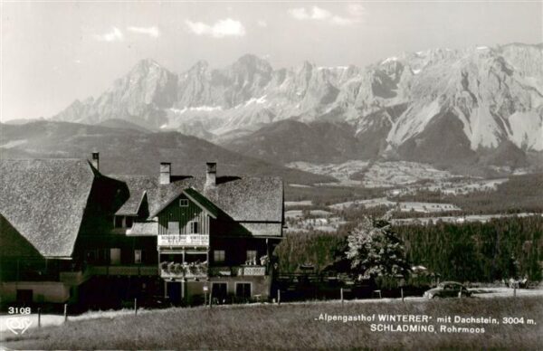 Schladming Obersteiermark AT Alpengasthof Winterer mit Dachsteingebirge