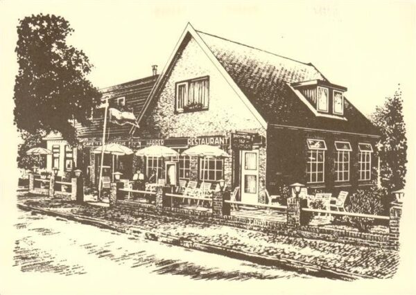 Groet Schoorl NL Harger Café Restaurant Zeichnung Kuenstlerkarte