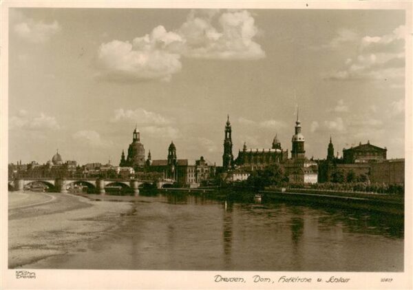 DRESDEN Elbe Blick ueber die Elbe Dom Hofkirche und Schloss