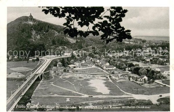Porta Westfalica Fliegeraufnahme Weserbruecke Wittekindsberg m. Kaiser-Wilhelm-D