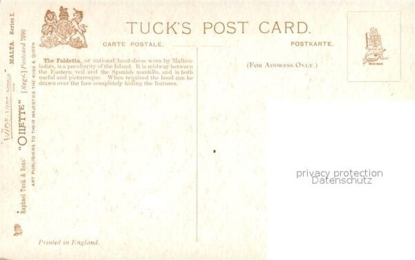 Verlag Tucks Oilette Nr. Nr.7090 A Maltese Lady With Faldetta – Bild 2