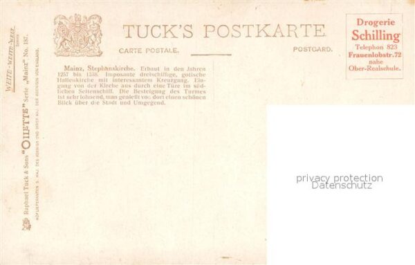 Verlag Tucks Oilette Nr. Nr.187 Mainz Stephanskirche – Bild 2