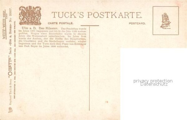 Verlag Tucks Oilette Nr. Nr.2007 Ulm a.Donau Muenster – Bild 2
