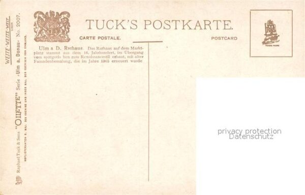 Verlag Tucks Oilette Nr. Nr.2007 Ulm a.Donau Rathaus – Bild 2