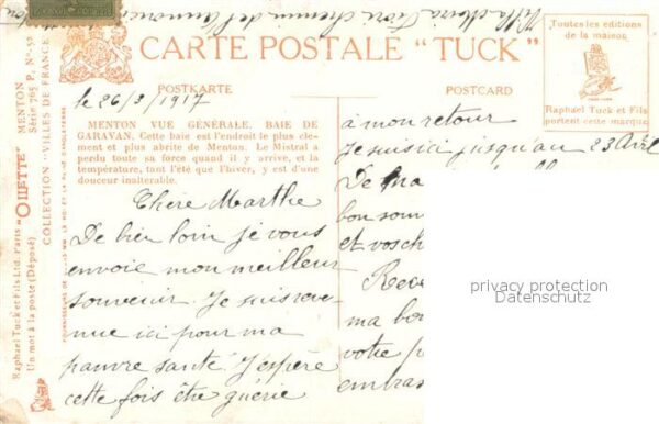 Verlag Tucks Oilette Nr. 52 MENTON Vue Generale – Bild 2