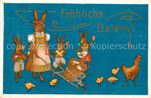 Ostern Easter Paques Froehliche Ostern 1917 Hasen mit Ostereier