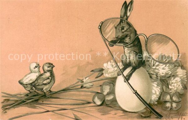 Ostern Easter Paques L.W. Hase mit Ei und Bluemen