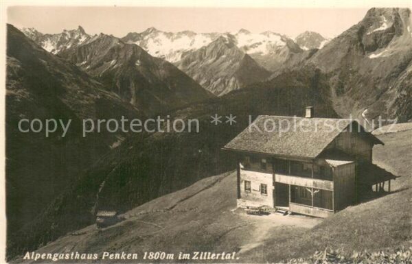 Penkenhuette 1800m Zillertal AT Alpengasthaus Penken Aussenansicht Berg-Panorama