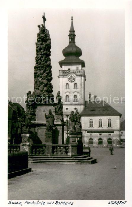 Saaz Zatec CZ Postsaeule m. Rathaus