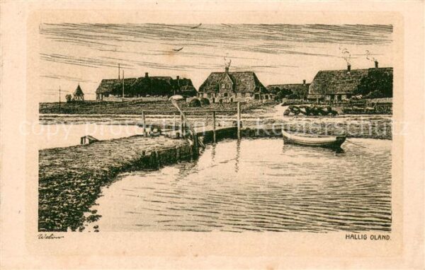 Hallig Oland Am Wasser  Zeichnung