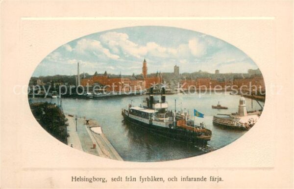 Helsingborg Halsingborg Sweden sedt fran fyrbaeken och infarande faerja
