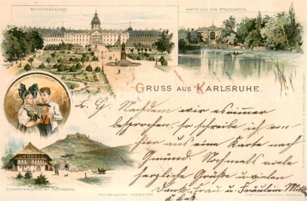 Karlsruhe Baden Residenzschloss Badische Volkstracht Schwarzwaldhaus Stadtgarten
