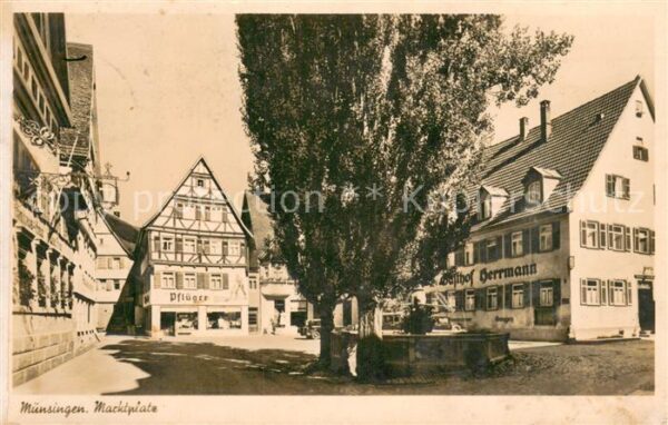 Muensingen BW Marktplatz Brunnen Gasthof Herrmann