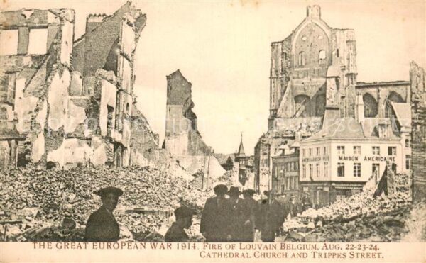 Louvain Flandre The Great War 1914 Fire of Louvain Belgium Cathedral Church and