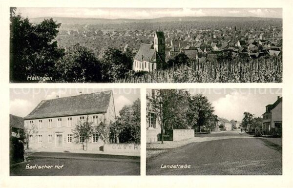 Haltingen Panorama mit Kirche Gasthaus Badischer Hof Landstrasse