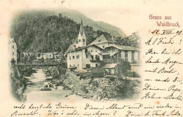 Waidbruck Partie am Fluss Blick zur Kirche