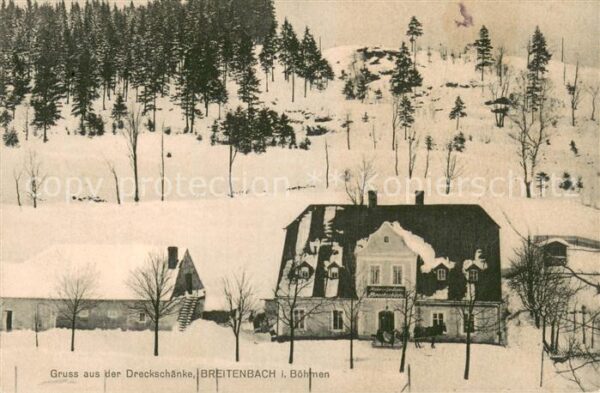 Breitenbach Boehmen Potucky CZ Gaststaette Dreckschaenke im Winter