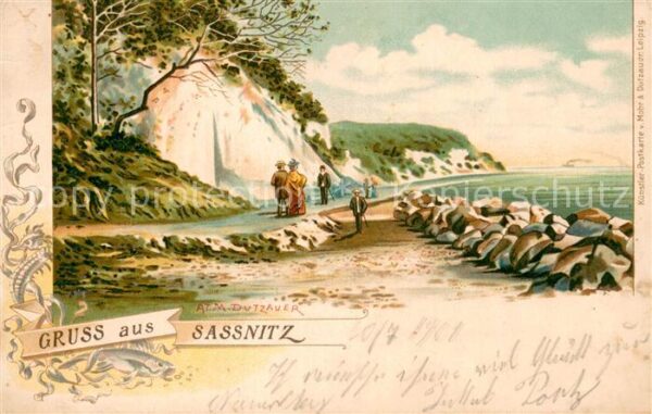 Sassnitz Ostseebad Ruegen Uferpromenade Dutzauer Kuenstlerkarte