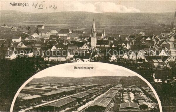 Muensingen BW Ortsansicht mit Kirche Barackenlager