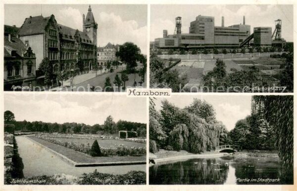 Hamborn Rathaus Grosschacht II und V Jubilaeumshain Stadtpark Weiher