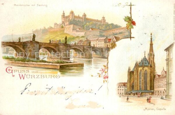 Wuerzburg Mainbruecke mit Festung Marien Capelle