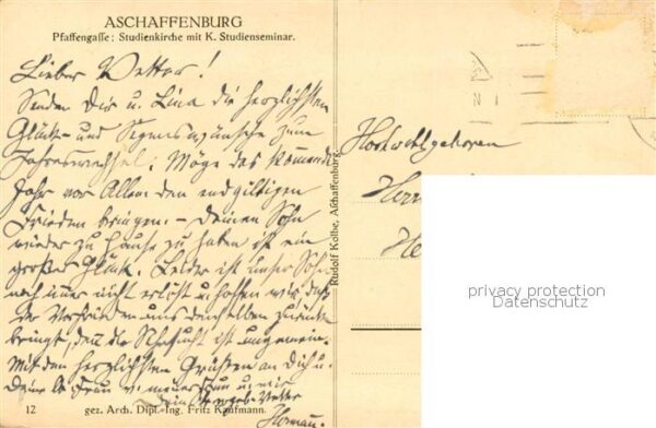 Aschaffenburg Main Pfaffengasse Studienkirche mit K. Studienseminar Kuenstlerkar – Bild 2
