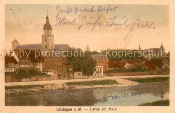 Kitzingen Main Uferpartie am Main Blick zur Kirche