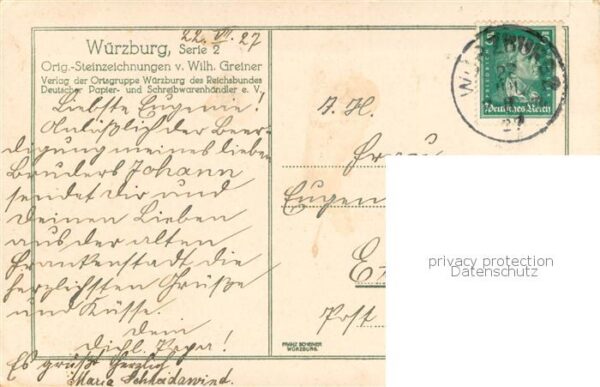 Wuerzburg Alte Bruecke Original Steinzeichnung von Wilhelm Greiner – Bild 2