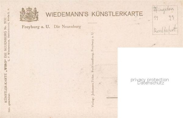 Freyburg Unstrut Neuenburg Wiedemann's Kuenstlerkarte Wiro Nr. 3132 – Bild 2