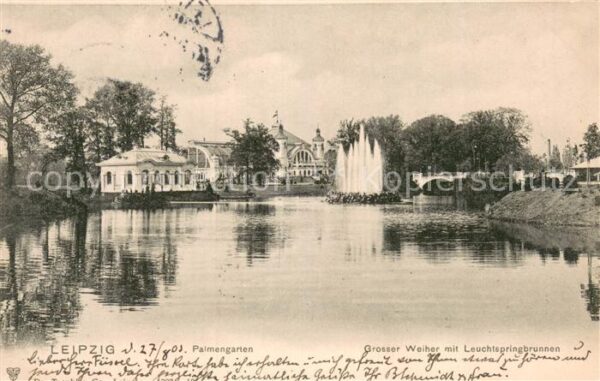 Leipzig Palmengarten Grosser Weiher mit Leuchtspringbrunnen