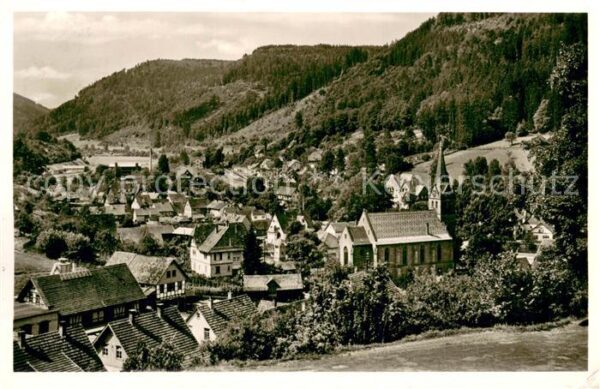 Hoefen Enz Ansicht mit Kirche Luftkurort im Schwarzwald