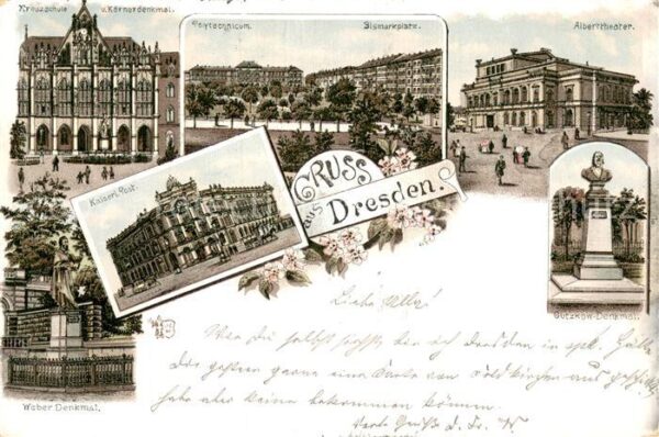 Dresden Elbe Kreuzschule Koernerdenkmal Kaiserliche Post Polytechnikum Bismarckp