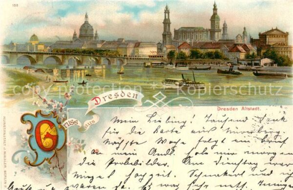 Dresden Elbe Altstadt Elbbruecke Deutsche Reichspost Kuenstlerkarte