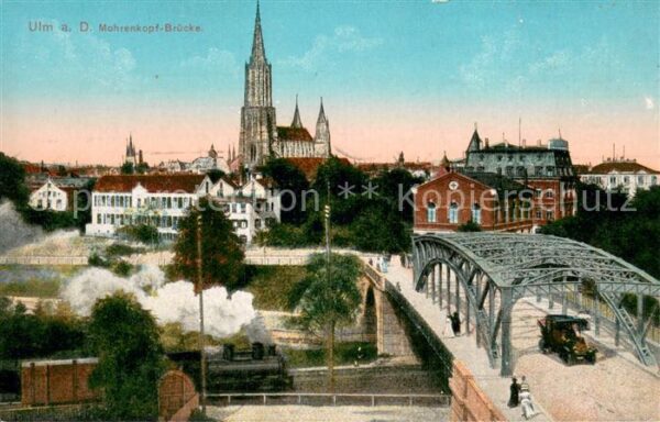 Ulm  Donau Mohrenkopf-Bruecke Blick zum Muenster