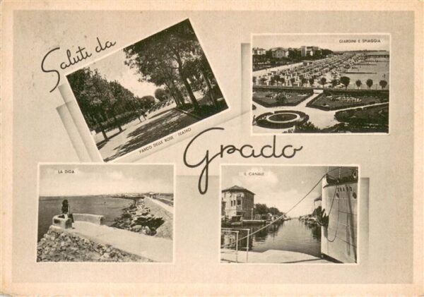 Grado Gorizia IT Parco delle Rose Teatro La Diga Rio Canale Giardini e spiaggia