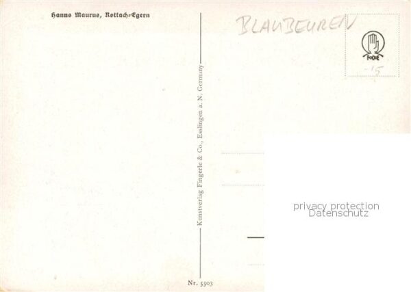 Blaubeuren Blautopf Hanns Maurus Kuenstlerkarte – Bild 2