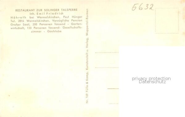 Wermelskirchen Restaurant Zur Solinger Talsperre m. Solinger-Talsperre u. Schlos – Bild 2