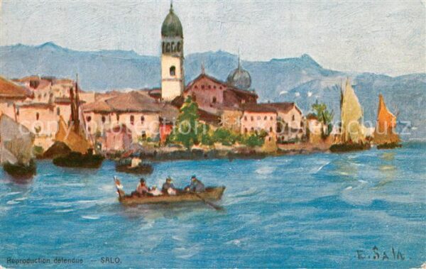 Salo Lago di Garda IT Blick vom See - Kuenstlerkarte E. Sala