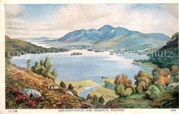 Keswick  UK Derwentwater and Skiddaw Kuenstlerkarte H. Webster