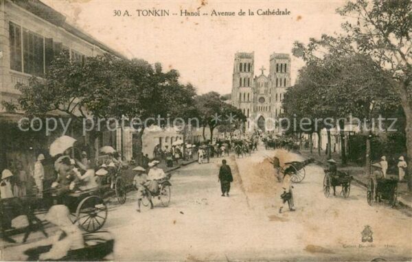 Tonkin Vietnam Hanoi - Avenue de la Cathedrale m. Kutschen