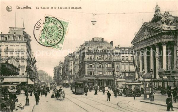 Bruxelles Bruessel La Bourse et le boulevard Anspach - Strassenbahn - Kutsche