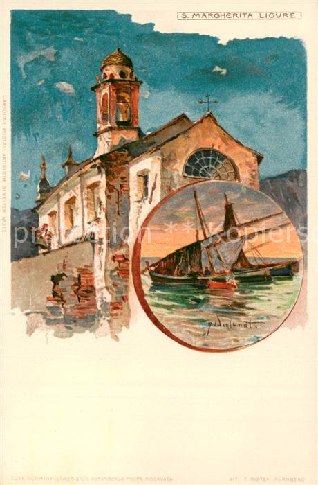 Santa Margherita Ligure IT Kirche - Boote Kuenstlerkarte Wielundt