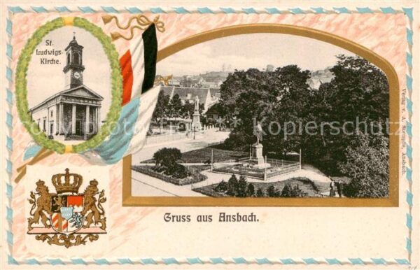 Ansbach Mittelfranken St. Ludwigs-Kirche u. Denkmal